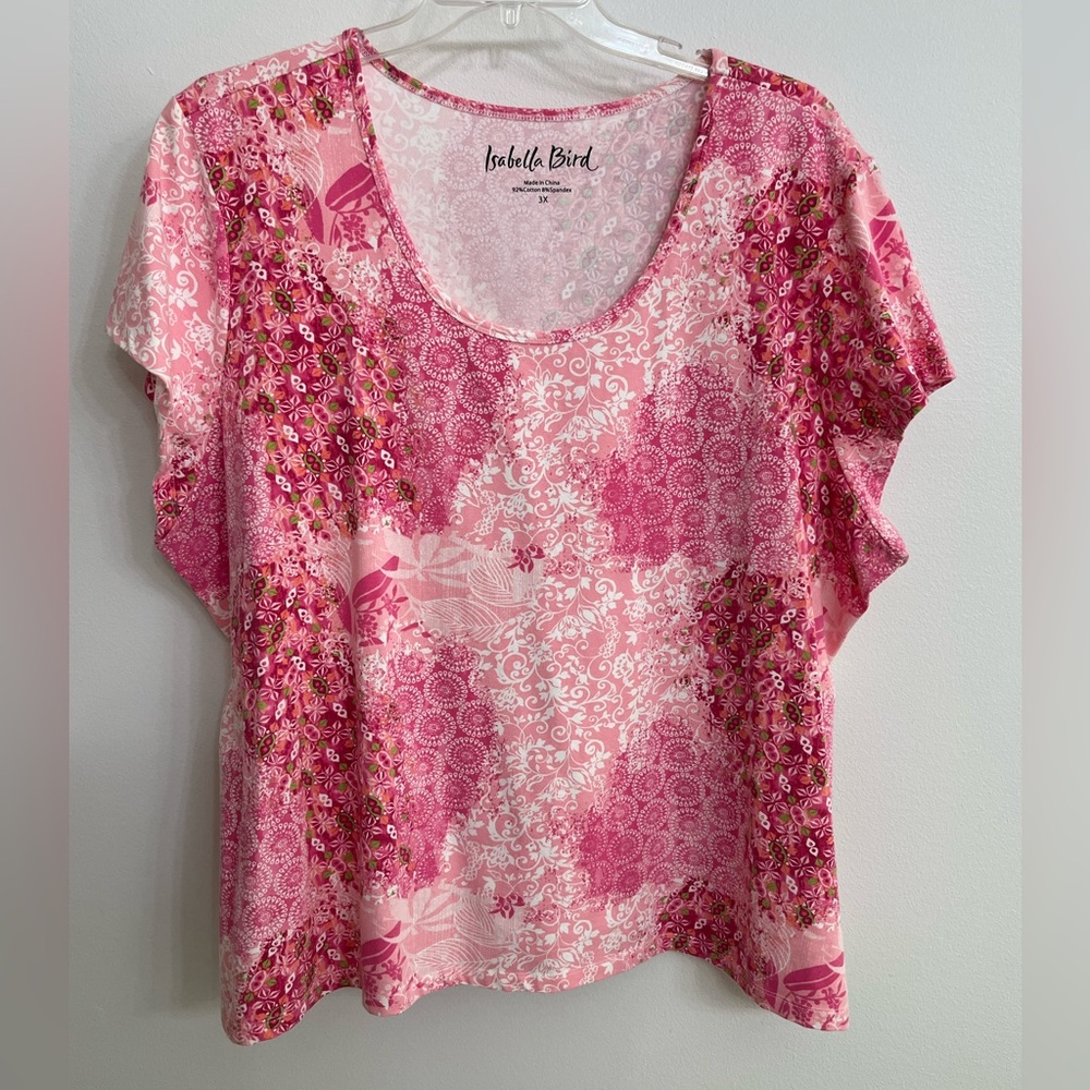 Isabelle Bird 3X Pink Floral Women's Scoop Neck/Cap Sleeve T-Shirt